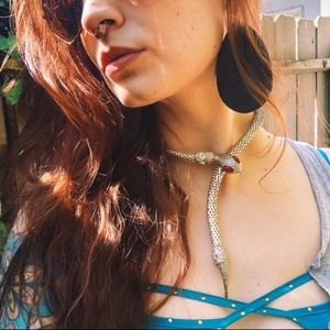 Vintage D. L. Auld Mesh Ruby Metal Snake Necklace